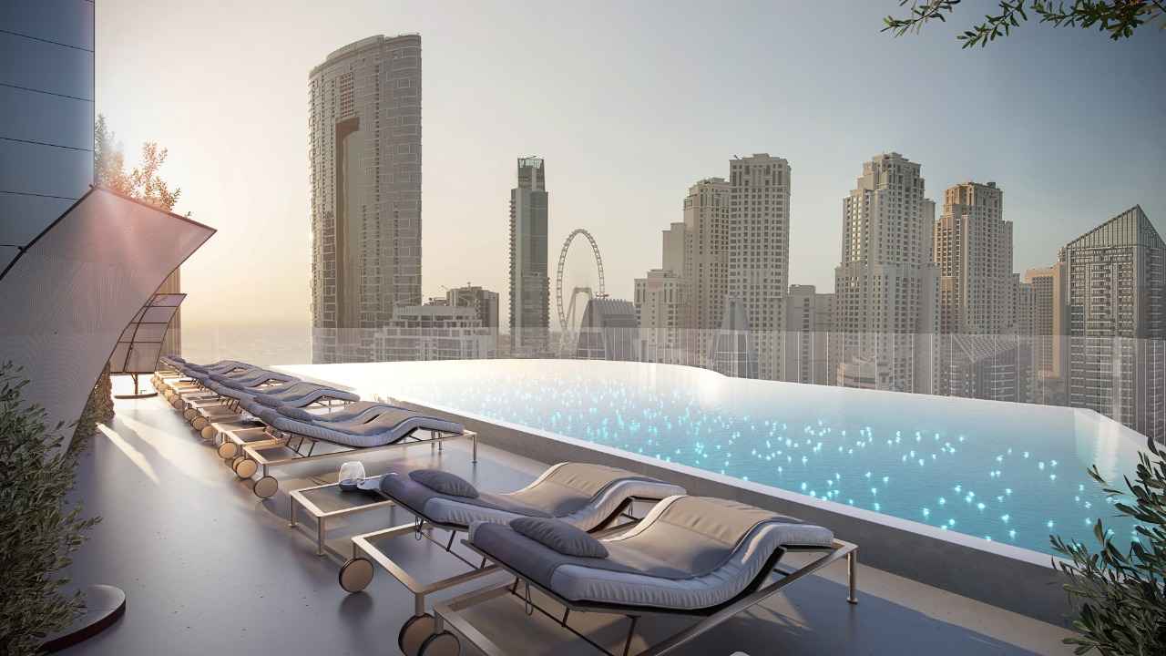 ROOFTOP SWIMMING POOL IN CONDOR MARINA STAR BUILDING IN DUBAI MARINA