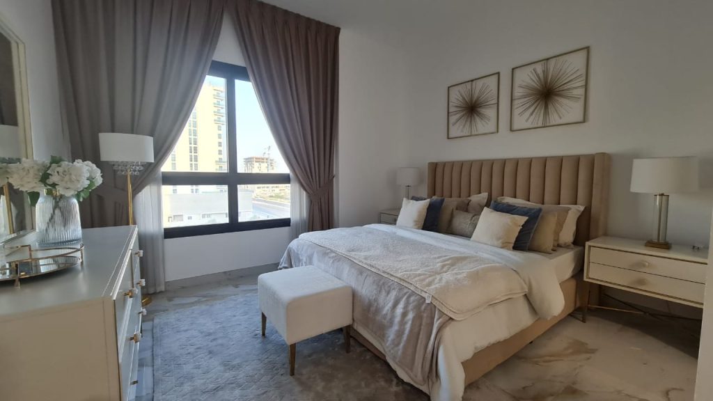 New 2 Bed Apartment for Sale with a Balcony & Close Kitchen in Dubai 572 Master Bedroom in a 2 Bed Apartment For Sale with a Balcony & Close kitchen in Barari Hills Residence Majan Dubai