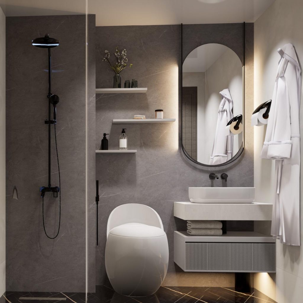 elegant bathroom at Tulip Oasis 10 Majan Dubai