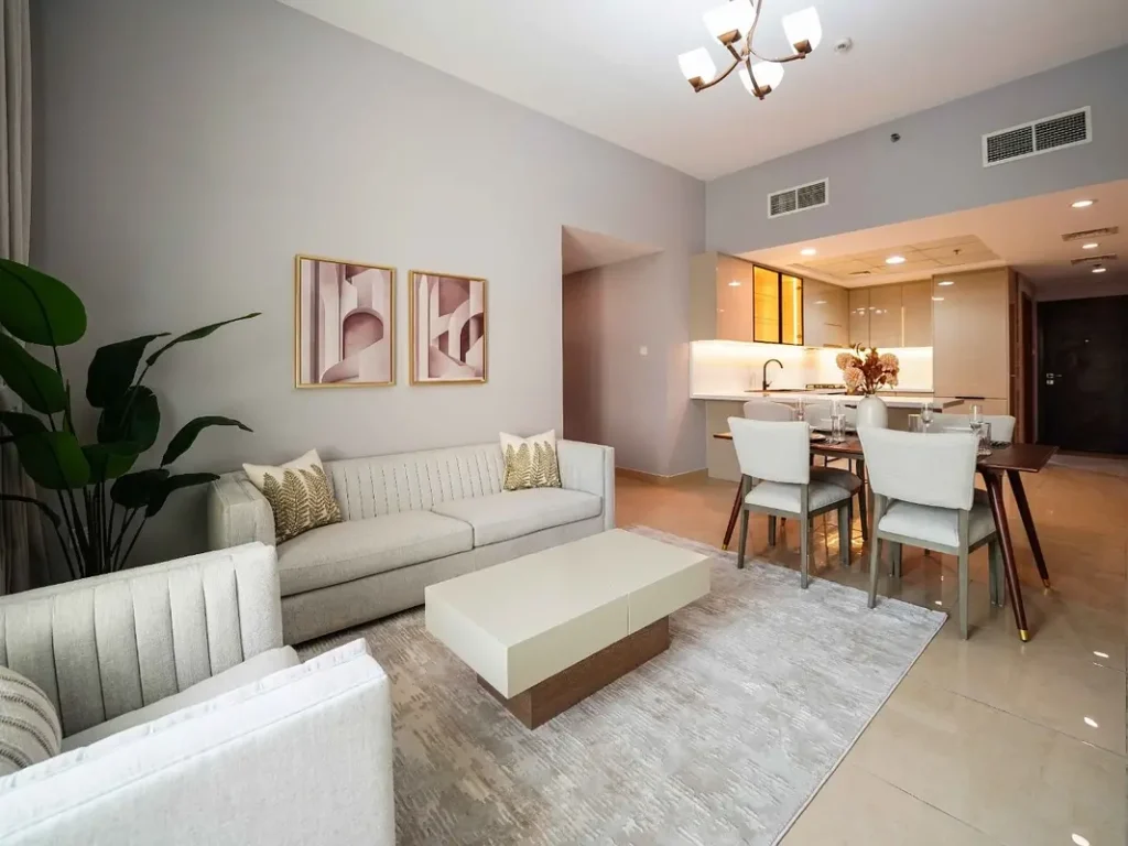 spacious living area in a 2 Bedroom Apartment for Sale in 4Direction Residence, Dubai Land Residence Complex