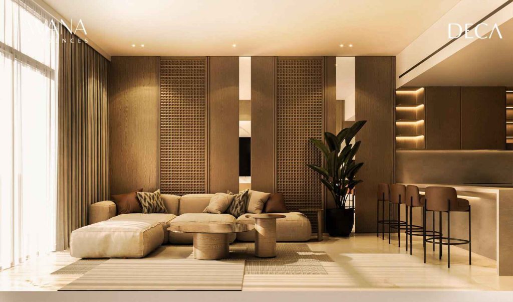 spacious living room at Avana Residences by DECA in JVC Dubai