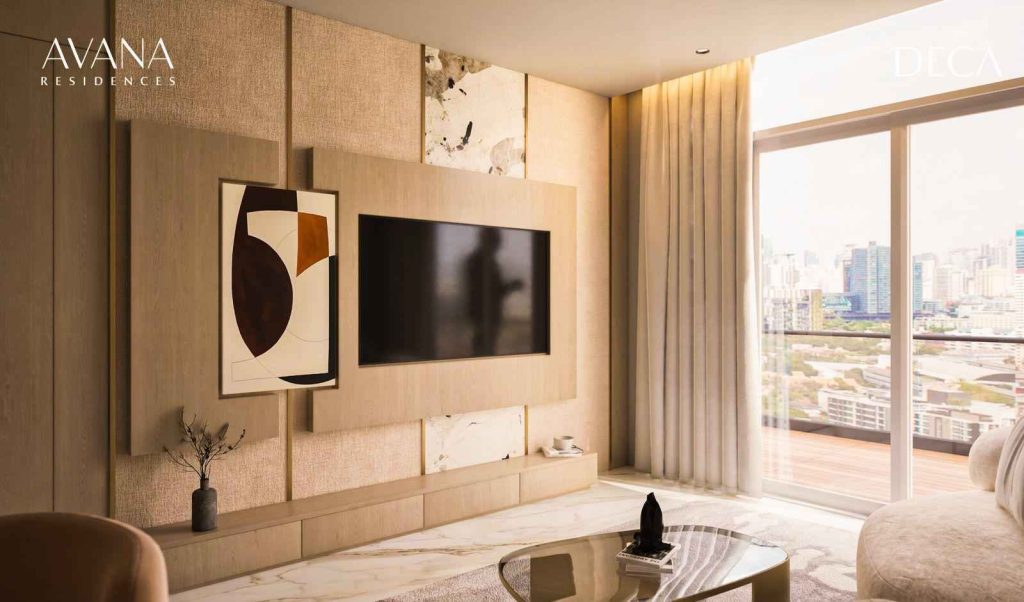 cozy living room at Avana Residences by DECA in JVC Dubai