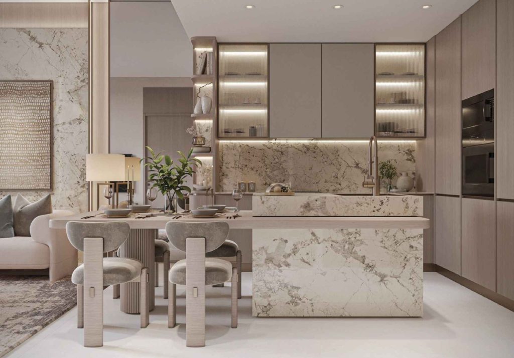 kitchen and dining area at Trevino Residences by Avelon in JVC