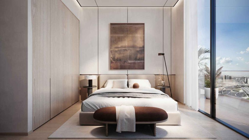 second bedroom in a penthouse at Voxa by Pantheon in JVT Dubai