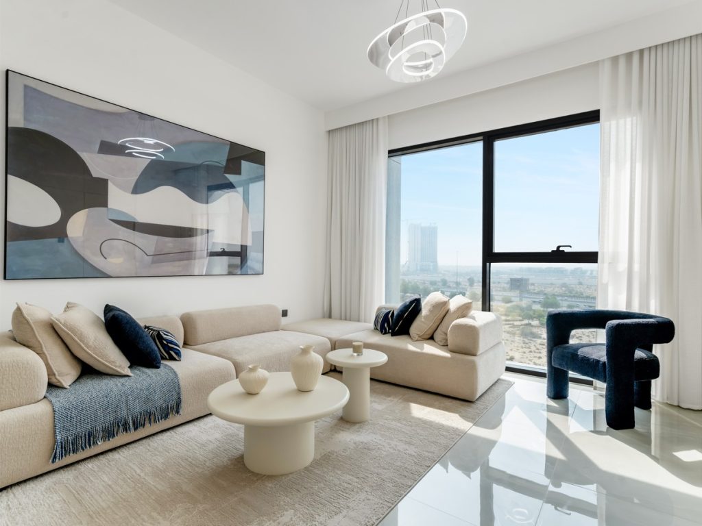 living room in a 2-Bedroom Apartments for sale in OST Tower 11 Dubai