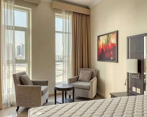 Master's bedroom in a 3 bedroom flat for sale in Siraj Tower Arjan Dubai