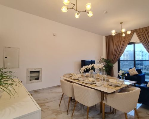 New 2 Bed Apartment for Sale with a Balcony & Close Kitchen in Dubai 588 Spacious living room in a 2 Bedroom Apartment For Sale with a Balcony & Close kitchen in Barari Hills Residence Majan Dubai