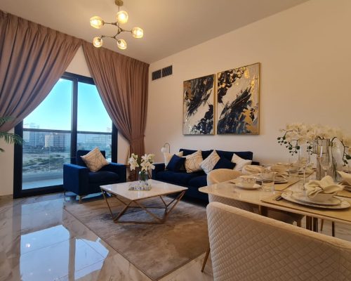 New 2 Bed Apartment for Sale with a Balcony & Close Kitchen in Dubai 583 Living room in a 2 Bedroom Apartment For Sale with a Balcony & Close kitchen in Barari Hills Residence Majan Dubai