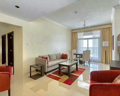 Spacious living room in a 2-bedroom apartment for sale in Siraj Tower in Arjan Dubai