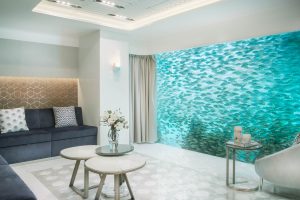 Living room at the Floating Seahorse Villa at the Heart of Europe Dubai