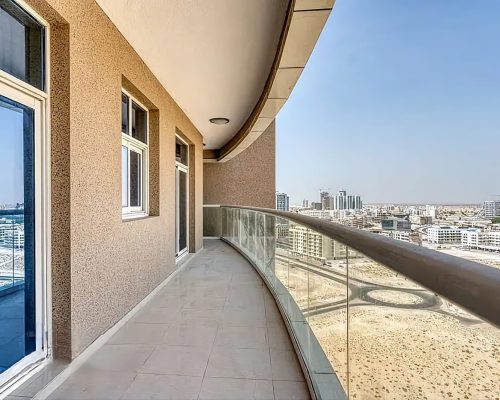 huge balcony in a 2-bedroom apartment for sale in Arjan Dubai